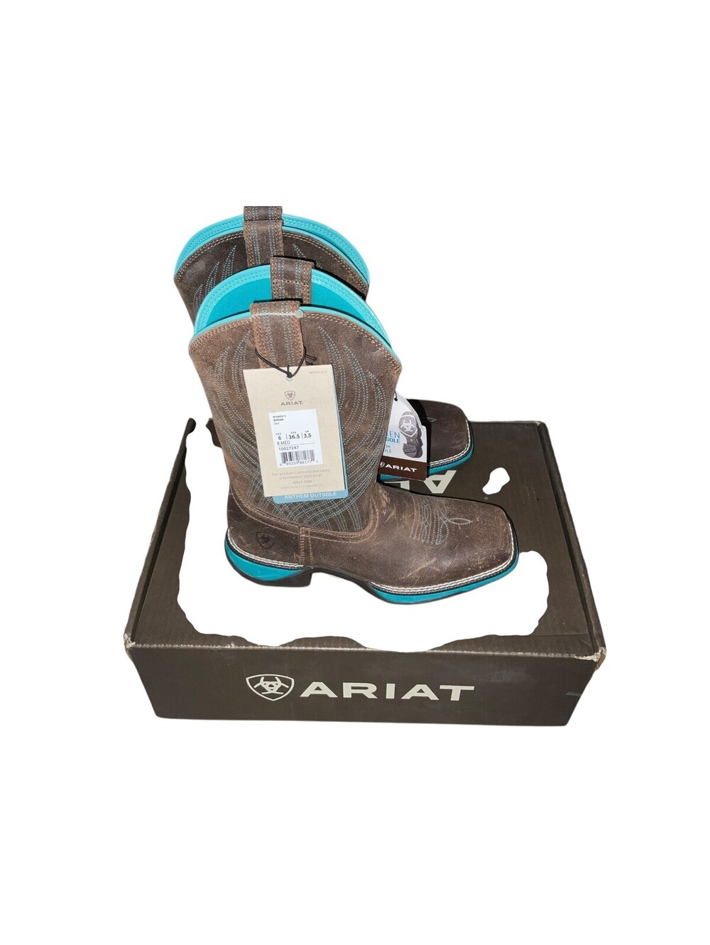 New! Women's 6B Ariat Anthem Java Brown/Turquoise Western Boots 10027247 - Picture 3 of 8